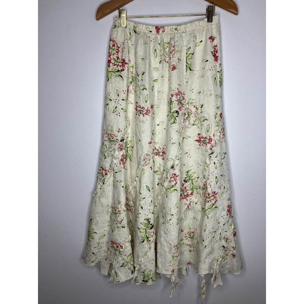Isabella Bird Women's Size 6 100% Linen Floral Skirt FLAWED
